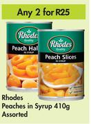 Rhodes Peaches In Syrup Assorted-For Any 2 x 410g