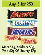 Mars 51g, Snickers 50g, Twix 50g Or Bounty 57g-For Any 5