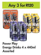Power Play Energy Drinks 4x440ml Assorted-For Any 3