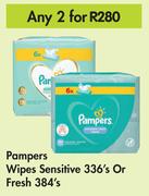 Pampers Wipes Sensitive 336's Or Fresh 384's-For Any 2
