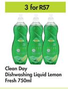 Clean Day Dishwashing Liquid Lemon Fresh-For 3 x 750ml