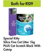 Special Kitty Silica Fine Cat Litter 1Kg Plus Cat Scratch Block With Catnip-Both For