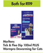 Marltons Tick & Flea Dip 100ml Plus Wormpro Deworming For Cats-Both For