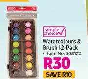 Simple Choice Water Colours & Brush 12 Pack