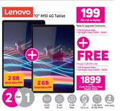 2 x Lenovo 10" M10 4G Tablet-On My Gig 1 + On Promo 1GB