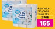Great Value 2 Ply Toilet Tissue 18's Pack-For 2