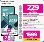 2 x Samsung Galaxy A03 Core Smartphone-On Red Flexi 130 + On Promo 70