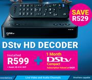 DSTV HD Decoder Installed + 1 Month DSTV Compact Subscription