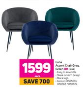 Luna Accent Chair (Grey, Green Or Blue)-Each