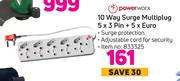 Power Worx 10 Way Surge Multiplug 5 x 3 Pin + 5 x Euro