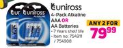 Uniross 4 Pack Alkaline AAA Or AA Batteries-For 2