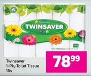 Twinsaver 1 Ply Toilet Tissue 15s