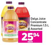 Daly's Juice Concentrate Premium Assorted-1.5L Each