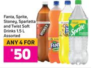 Fanta, Sprite, Stoney, Sparletta & Twist Soft Drinks Assorted-For 4 x 1.5L