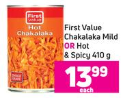 First Value Chakalaka Mild Or Hot & Spicy-410g Each