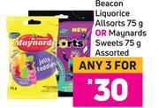 Beacon Liquorice Allsorts 75g Or Maynards Sweets 75g Assorted-For 3