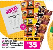 1 x Willards Chips Strips Or Jumping Jack Popcorn Strips Assorted- For Both