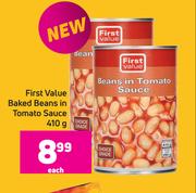 First Value Baked Beans In Tomato Sauce-410g Each