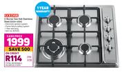 Goldair 4 Burner Gas Hob Stainless Steel GSGH-400A