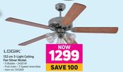Logik 132cm 3 Light Ceiling Fan Silver Nickel