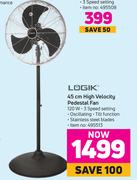 Logik 45cm High Velocity Pedestal Fan