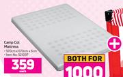 Camp Cot Mattress 970cm x 670cm x 6cm-Each