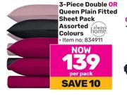Always Home 3 Piece Double Or Queen Plain Fitted Sheet Pack-Per Pack