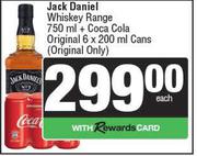Jack Daniel Whisky 750ml + Coca Cola Original 6 x 200ml Cans