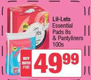 Lil-Lets Essentials Pads 8s & Pantyliners 100s Pack-For Both