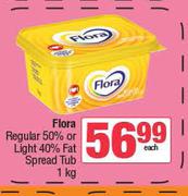 Flora Regular 50% Or Light 40% Fat Spread Tub-1kg Each