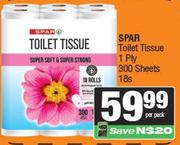Spar Toilet Tissue 1 Ply 300 Sheets-18 Per Pack