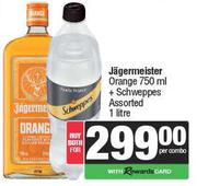 Jägermeister Orange 750ml + Schweppes Assorted 1Ltr-Per Combo