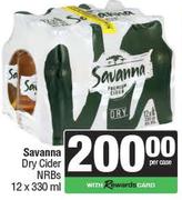 Savanna Dry Cider NRBs-12 x  330ml Per Case