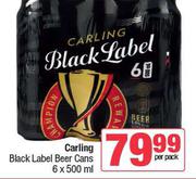 Carling Black Label Beer Cans -6 x 500ml Per Pack
