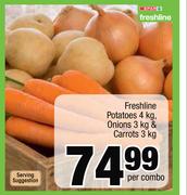 Freshline Potatoes 4kg, Onions 3kg & Carrots 2kg-Per Combo
