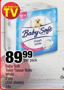 Baby Soft Toilet Tissie Rolls White 2 Ply-18's Per Pack