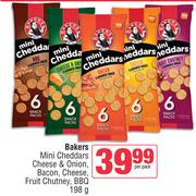Bakers Mini Cheddars Cheese & Onion, Bacon, Cheese,  Fruit Chutney, BBQ-198g Per Pack