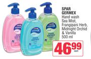 Spar Germex Hand Wash (Sea Mist, Frangipani Herb, Midnight Orchid & Vanilla)-500ml Each