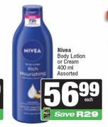 Nivea Body Lotion Or Cream Assorted-400ml