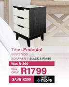Steel & Rose Titus Pedestal 3 Drawer Black & White