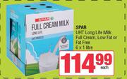 Spar UHT Long Life Milk Full Cream, Low Fat Or Fat Free-6 x 1L