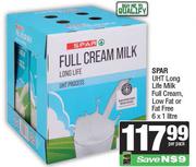 Spar UHT Long Life Milk Full Cream, Low Fat Or Fat Free-6 x 1L Per Pack