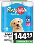 Baby Soft Toilet Tissue 2 Ply 350 Sheets-18s