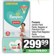 Pampers Jumbo Pack Pants,Nappies Or Premium Care Value Pack Nappies/Pants Assorted Sizes