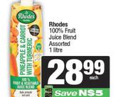 Rhodes 100% Fruit Juice Blend Assorted-1Ltr Each