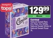 Carnival NL Sweet Red, Dry Red, White, NL Sweet White Or NL Sweet Rose-3L Each