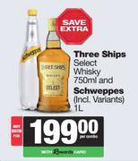 Three Ships Select Whisky 750ml & Schweppes 1L-For Both