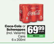 Coca Cola Or Schweppes Cans-6 x 200ml