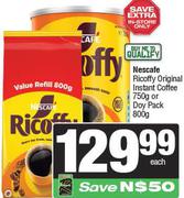 Nescafe Ricoffy Original Instant Coffee 750g Or Day Pack 800g-Each