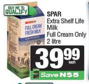 Spar Extra Shelf Life Milk (Full Cream Only)-2Ltr